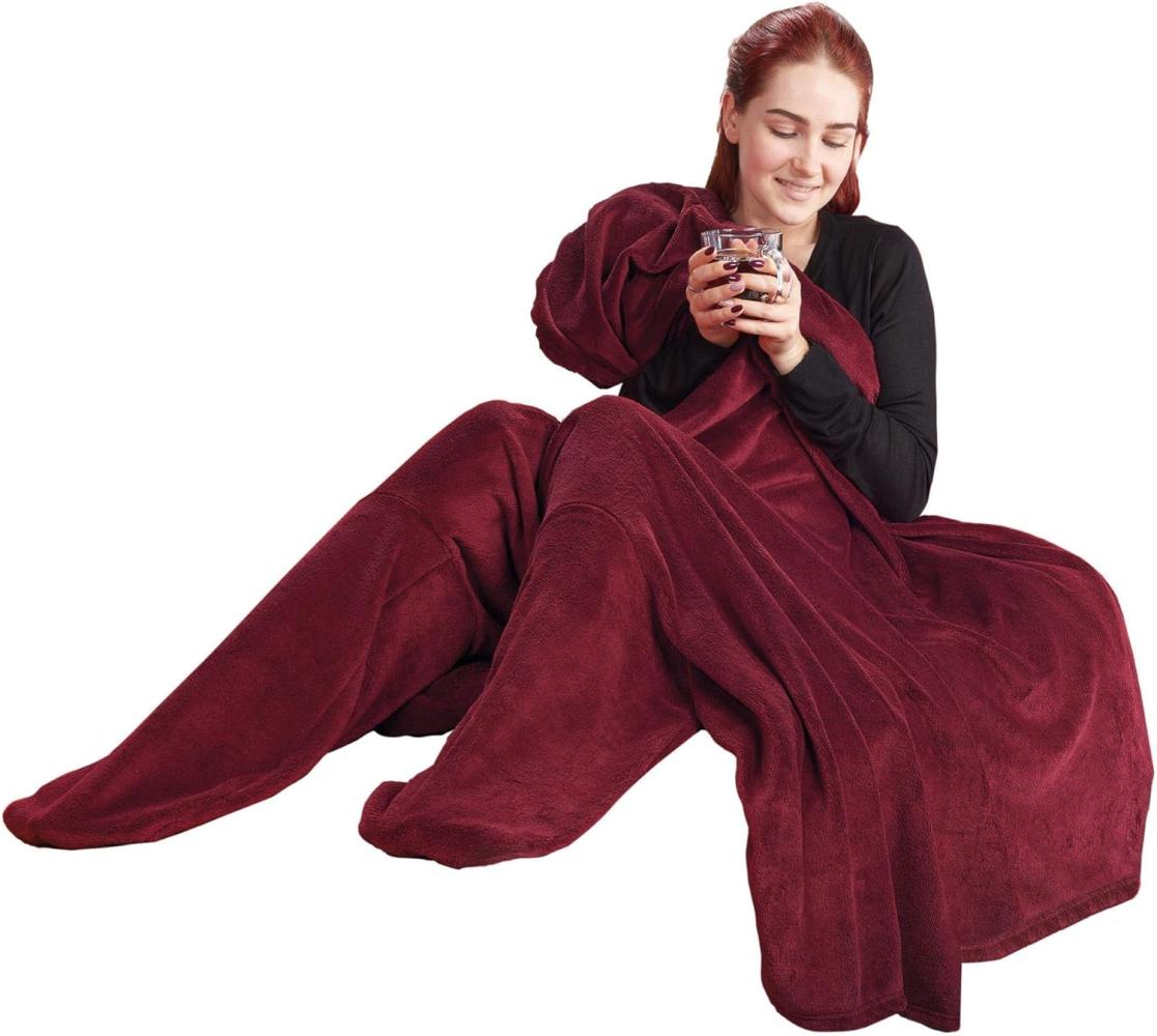 CelinaTex Flauschige Kuscheldecke mit Füßen Socken 150 x 180 cm Bordeaux Sockendecke Fußwärmer Mikrofaser Fleece Oeko-TEX Footy Bild 1