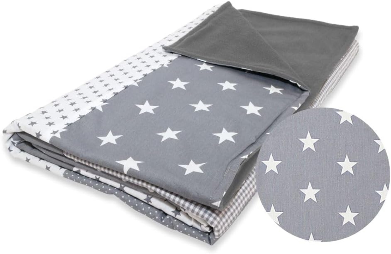Babydecke Babydecke Graue Sterne 70x100 cm als Kinderwagendecke & Spieldecke (Made in EU), ULLENBOOM ®, Aus hochwertiger Baumwolle & Fleece, Design: Sterne, Patchwork Bild 1