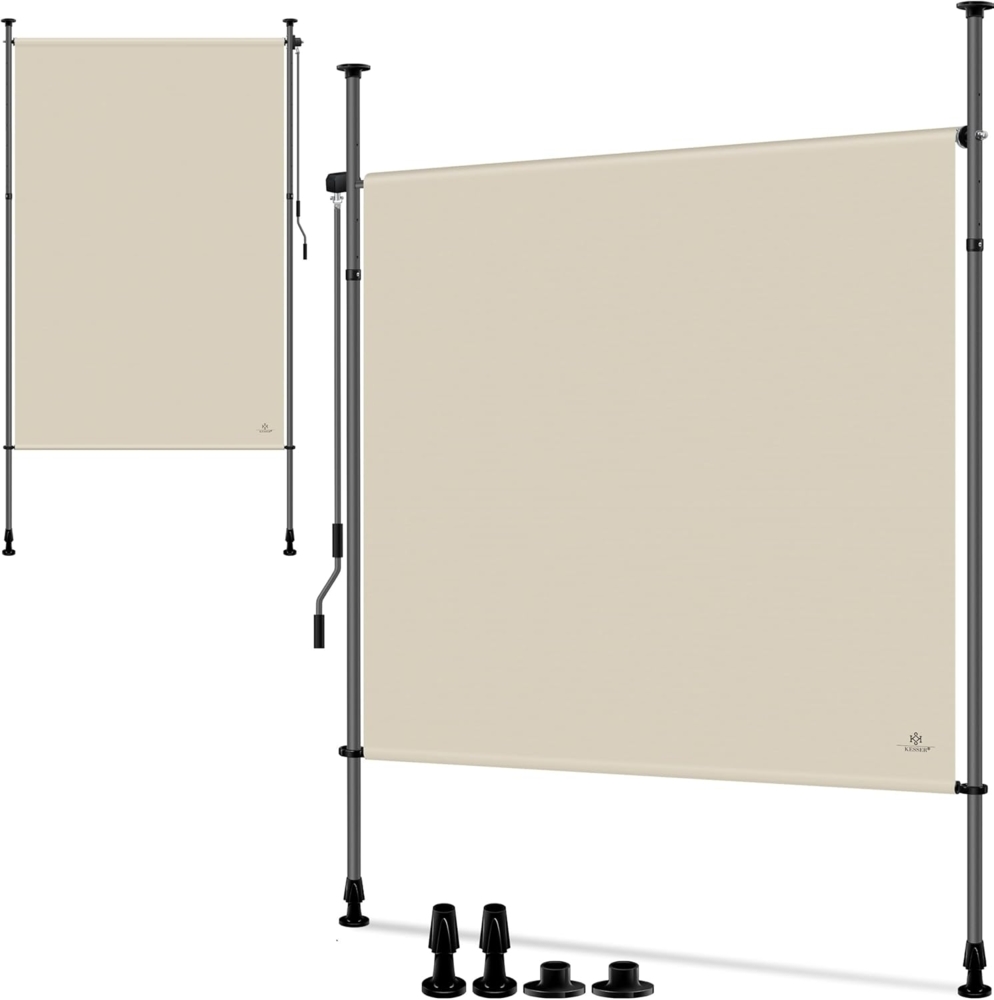 KESSER® Klemmmarkise Senkrechtmarkise 150x310 cm Ausziehbar & Blickdicht Vertikalmarkise mit Handkurbel ohne Bohren Balkon-Sichtschutz & Windschutz für Garten & Terrasse Wasserfest Beige Bild 1