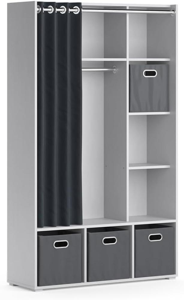 Vicco Kleiderschrank Schlafzimmerschrank Garderobe Luigi Hellgrau Faltbox 106 x 178 cm modern Schrankregal Organizer Vorhang Kleiderstange Fächer Aufbewahrung Ablage Bild 1