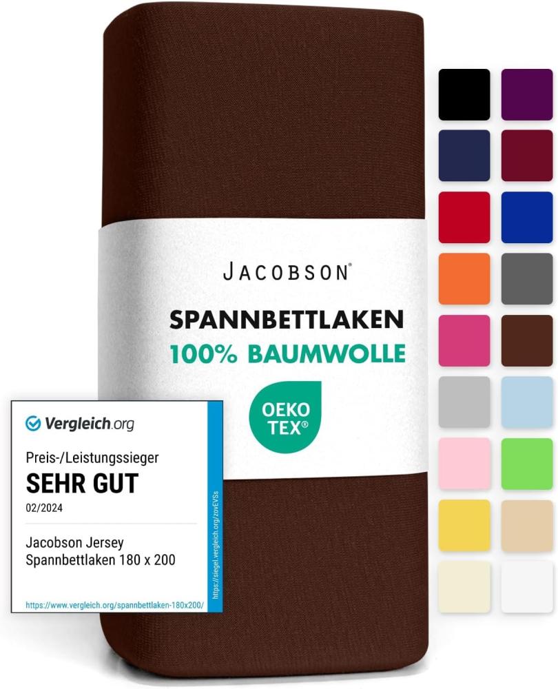 Jacobson Jersey Spannbettlaken Spannbetttuch Baumwolle Bettlaken (140x200-160x200 cm, Schokobraun) Bild 1