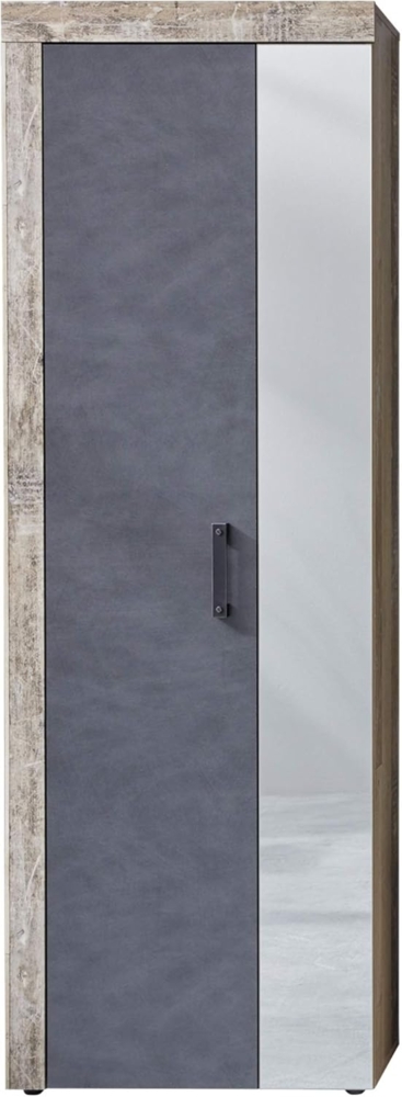 Garderobenschrank Tailor grau / Used Wood Shabby hell mit Spiegel 65x192 cm Bild 1