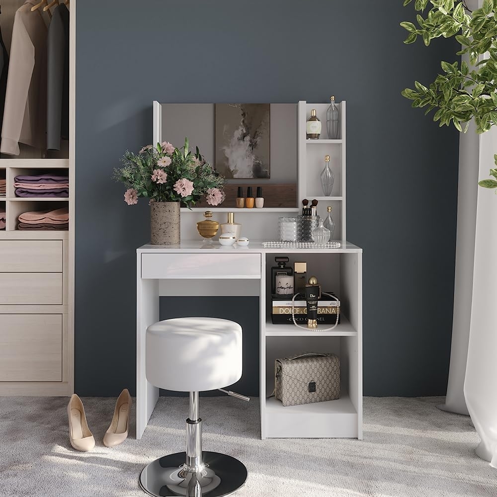 Schminktisch Sherry Weiß/Weiß Hochglanz 89.8 cm 4 Teile Vicco Bild 1