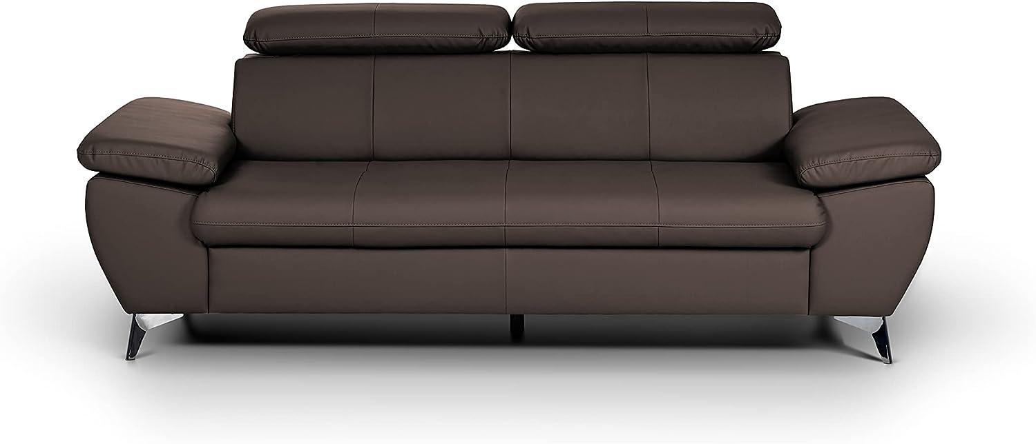 Mivano 3er-Sofa Gisele / Sofagarnitur mit Kopfteilverstellung und Armteilfunktion / 217 x 83 x 100 / Kunstleder, Dunkelbraun Bild 1