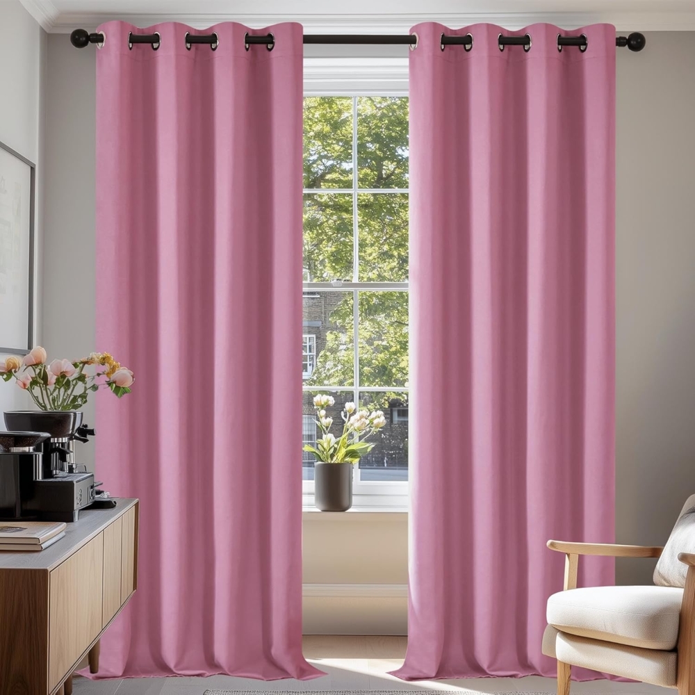 Deconovo Verdunkelungsvorhang Ösen Gardinen Wohnzimmer Vorhang Verdunkelung, 229x117 cm(HöhexBreite), Rosa, 2er Set Bild 1