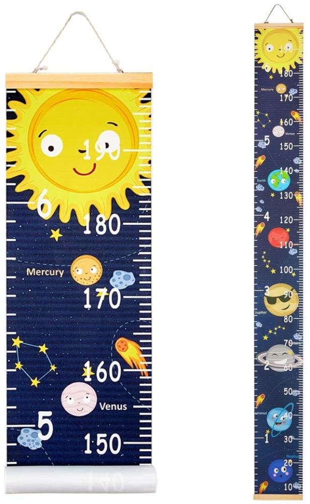 Beinou Messlatte Kind Baby Wachstum Stabelle Holzwand Lineal 7,9 '' x 79 '' Leinwand Höhenmessung für Kinderzimmer Holzrahmen Wandbehang Solarraum Planet Bild 1