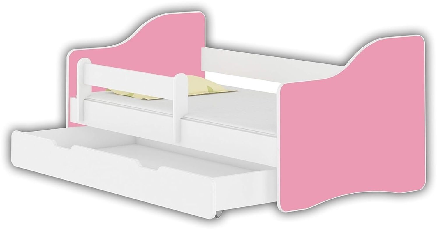 Jugendbett Kinderbett mit einer Schublade mit Rausfallschutz und Matratze Weiß ACMA HAPPY 140x70 160x80 180x80 (Rosa, 160x80 cm + Schublade) Bild 1