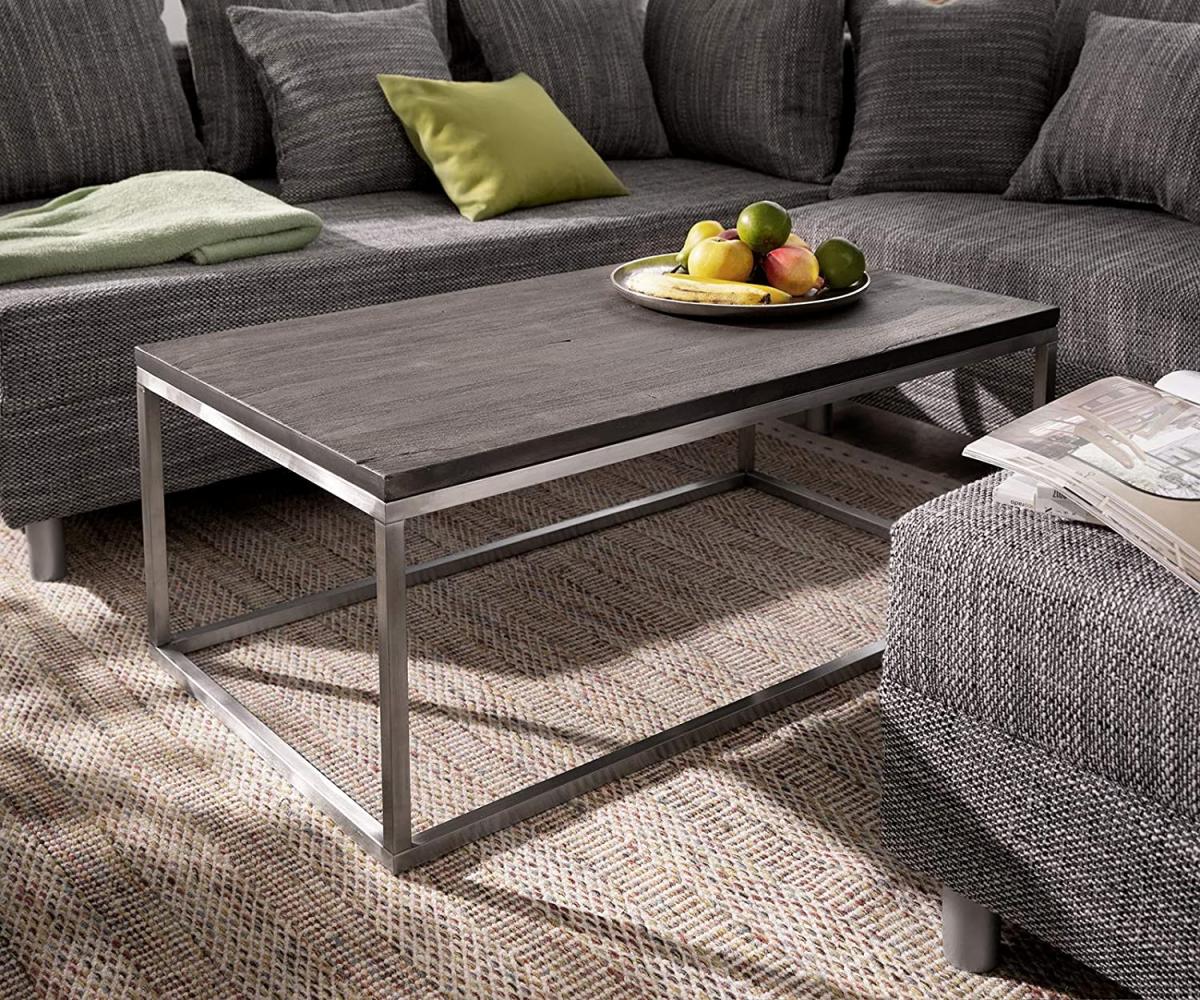Couchtisch Tatius 100x57 Akazie Platin Gestell Edelstahl Bild 1