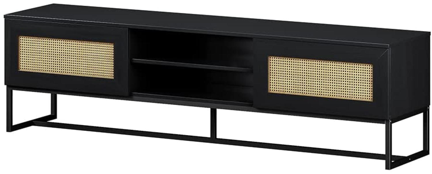 Selsey Kerals - TV-Lowboard in Schwarz/Eiche mit Rattaneinsätzen und Metallfüßen, 180 cm breit Bild 1