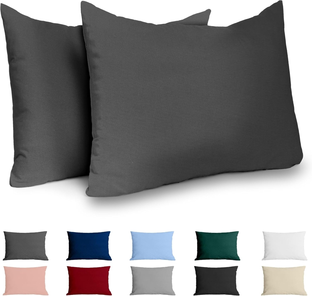 Dreamzie Kissenbezug 40x70 Renforcé Baumwolle (2er-Set) - Anthrazit - Dicht gewebt mit 57 Fäden/cm² - Kissenbezug 40x70 - Oeko Tex Zertifiziert Bild 1