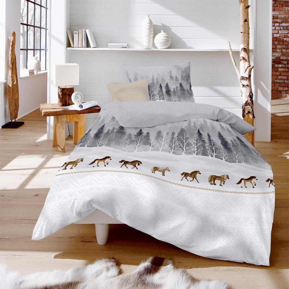 Fleuresse Feinbiber Bettwäsche Aspen Pferde silber|155x220 cm + 80x80 cm Bild 1