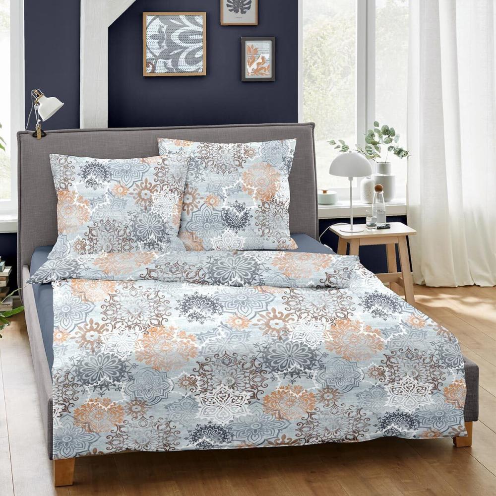 Dormisette Edel Biber Bettwäsche 135x200 Mandala Orient blau silber 2936-50 Bild 1