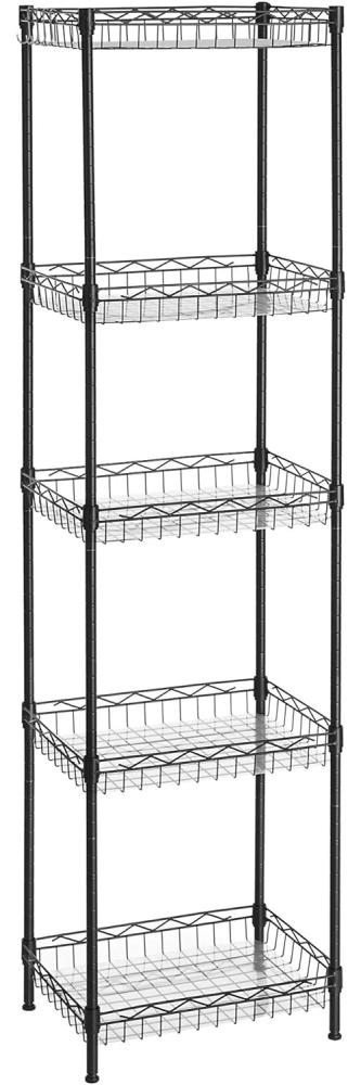 Songmics Küchenregal mit 5 Ebenen, Metallregal, Standregal, höhenverstellbare Gitterablage, mit PP-Kunststoffplatten, 4 S-Haken, für Küche, Wohnzimmer, bis zu 100 kg belastbar, schwarz LGR105B01 Bild 1