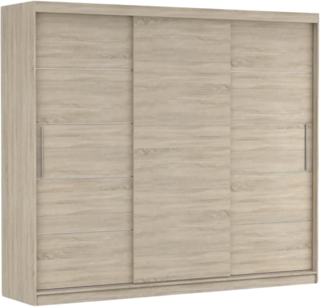 Fabryka Mebli Idźczak Schwebetürenschrank Alba 250, Schiebetürenschrank, Kleiderschrank mit Kleiderstange und Einlegeboden, Schlafzimmerschrank, Schiebetüren, Modern Design (Sonoma/Sonoma) Bild 1