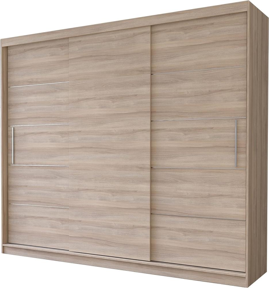 Fabryka Mebli Idźczak Schwebetürenschrank Alba 250, Schiebetürenschrank, Kleiderschrank mit Kleiderstange und Einlegeboden, Schlafzimmerschrank, Schiebetüren, Modern Design (Sonoma/Sonoma) Bild 1