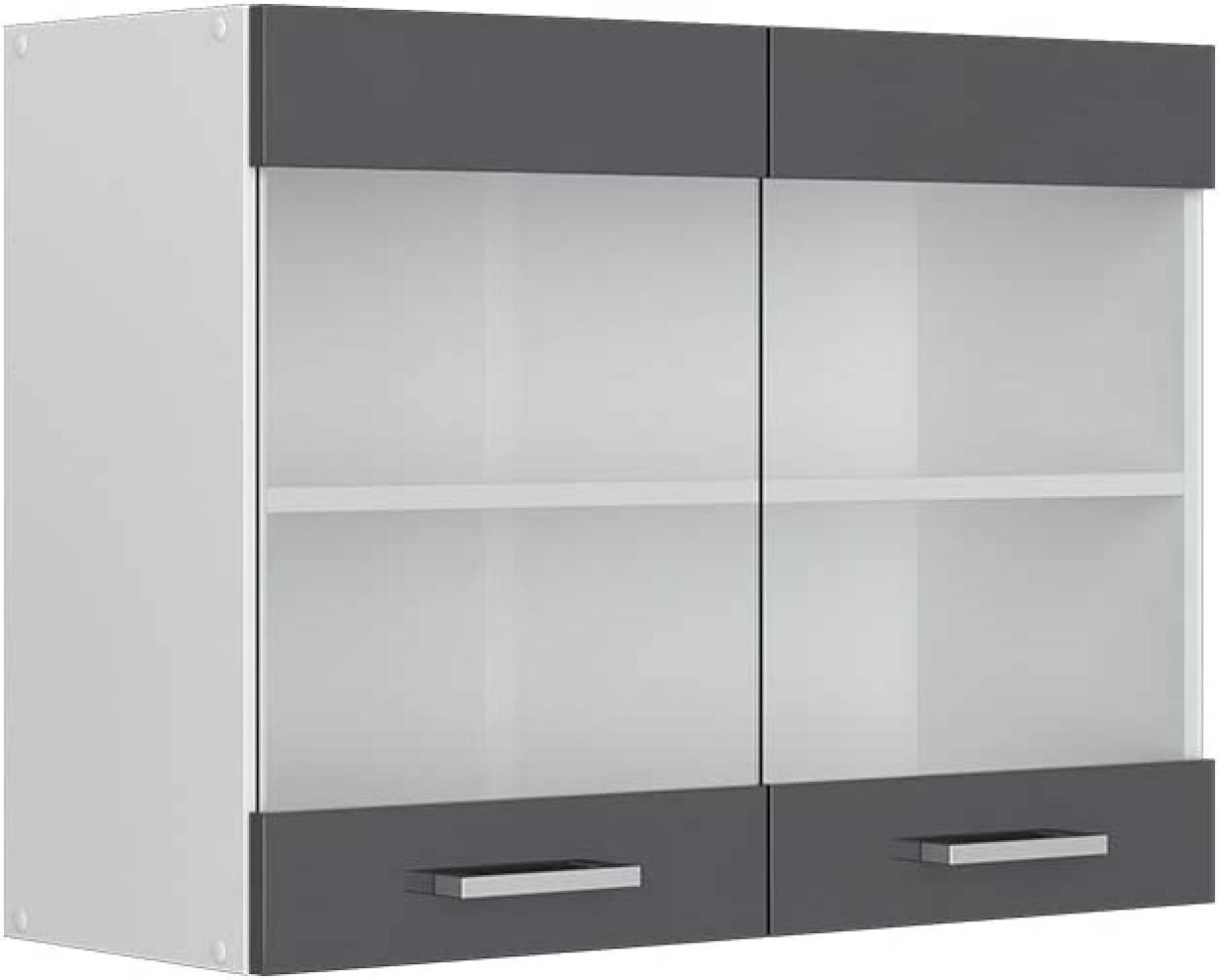 Vicco Küchenschrank R-Line Hängeschrank Unterschrank Küchenzeile Küchenunterschrank Arbeitsplatte, Möbel verfügbar in 6 Dekoren (anthrazit ohne Arbeitsplatte, Hängeglasschrank 80 cm) Bild 1