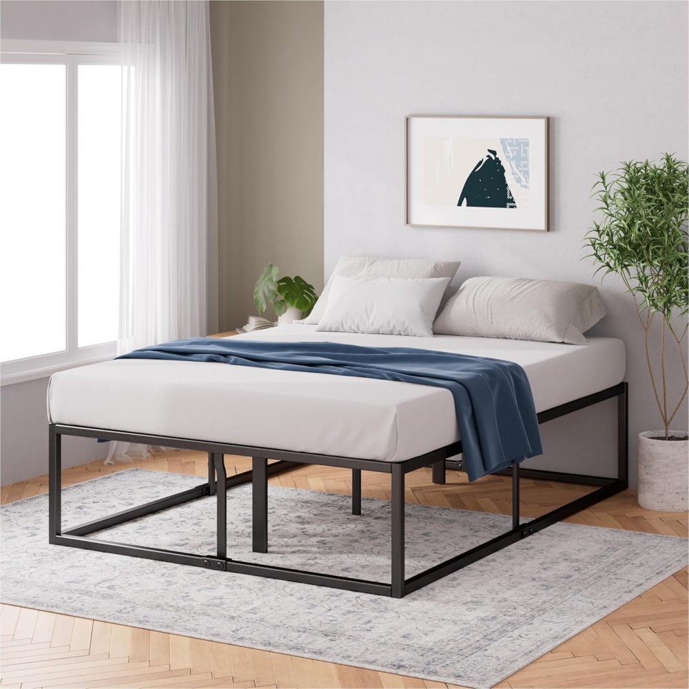 Zinus Joseph Bett 180x200 cm – Bettrahmen Höhe 46 cm mit Stauraum unter dem Bett – Plattform Bettrahmen aus Metall mit Lattenhalterung aus Holz – Schwarz Bild 1