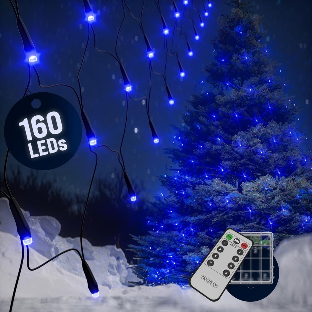 monzana Lichterkette, Netzlichterkette 200x150cm 160 LED Blau Timer 8 Leuchtmodi Bild 1