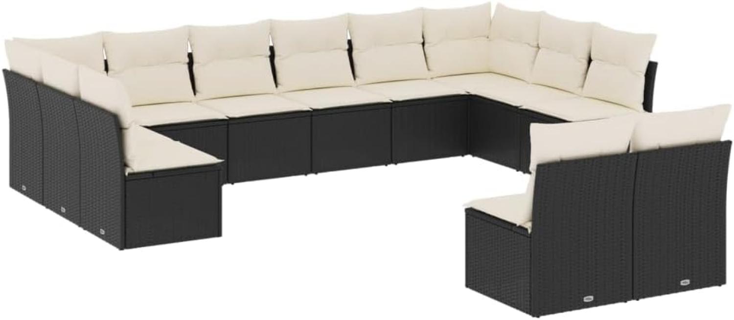 vidaXL 12-tlg. Garten-Sofagarnitur mit Kissen Schwarz Poly Rattan 3218366 Bild 1