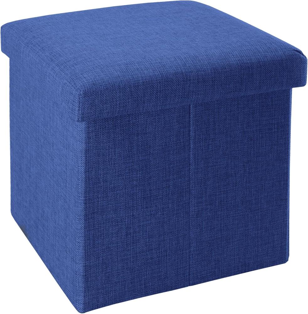 INTIRILIFE Faltbarer Sitzhocker 30x30x30 cm in Meer BLAU - Sitzwürfel mit Stauraum und Deckel aus Stoff in Leinen Optik - Sitzcube Fußablage Aufbewahrungsbox Truhe Sitzbank Bild 1