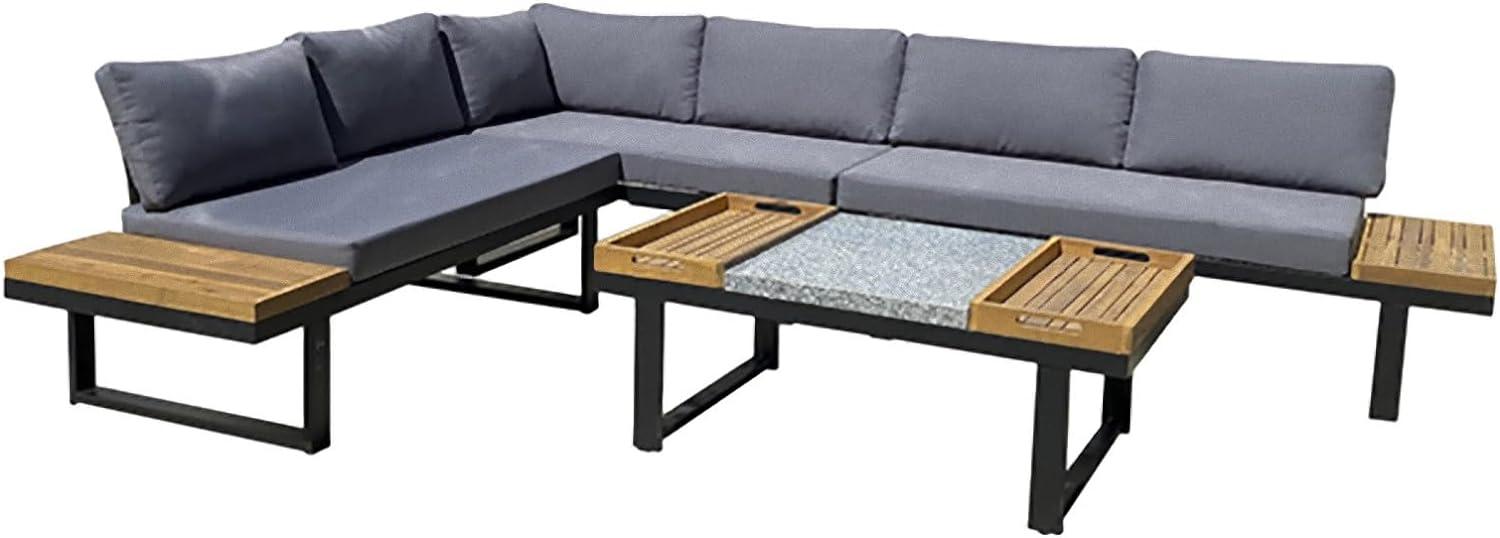 Lounge-Gruppe MERIDA: Aluminium, Akazie, Granit-Tisch, 3-teiliges Set Bild 1