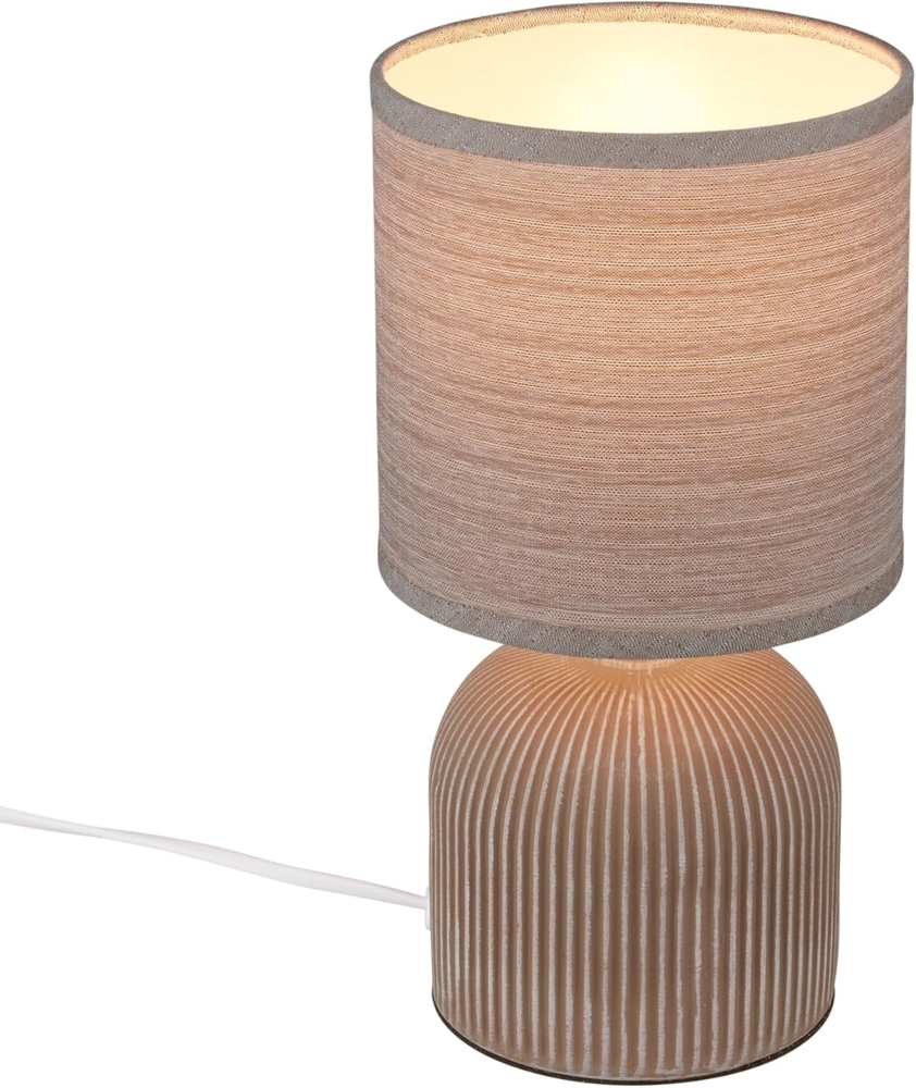 BRILONER - Tischlampe mit Stoffschirm, Kabelschalter, Keramikfuß, Lampe, Nachttischlampe, Tischleuchte, Dekolampe Flur, Bürolampe, Leselampe, Wohnzimmer, Schlafzimmer, 15x28 cm (DxH), Braun Bild 1