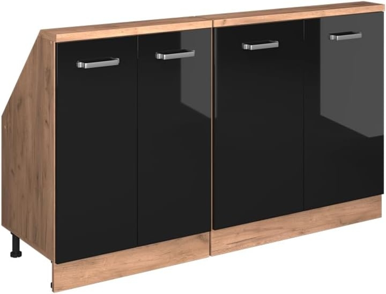Dachschrägenschrank-Set Rion Schwarz Hochglanz/Goldkraft Eiche 2er Set Vicco Bild 1