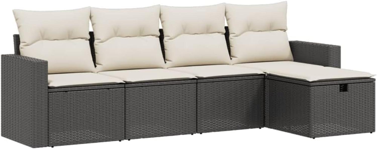 vidaXL 5-tlg. Garten-Sofagarnitur mit Kissen Schwarz Poly Rattan 3263462 Bild 1