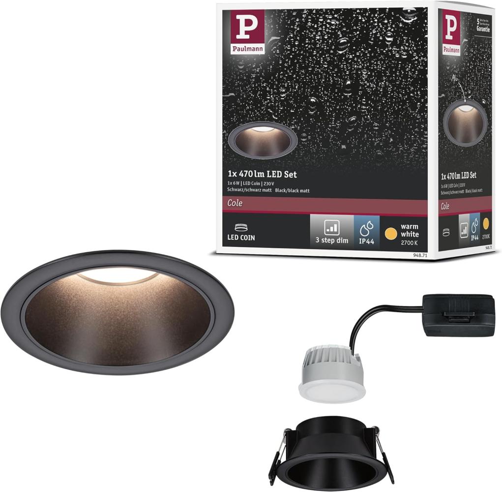 Paulmann 94871 LED Einbauleuchte Cole Coin 2700K schwarz 3-Step-Dim IP44 Bild 1