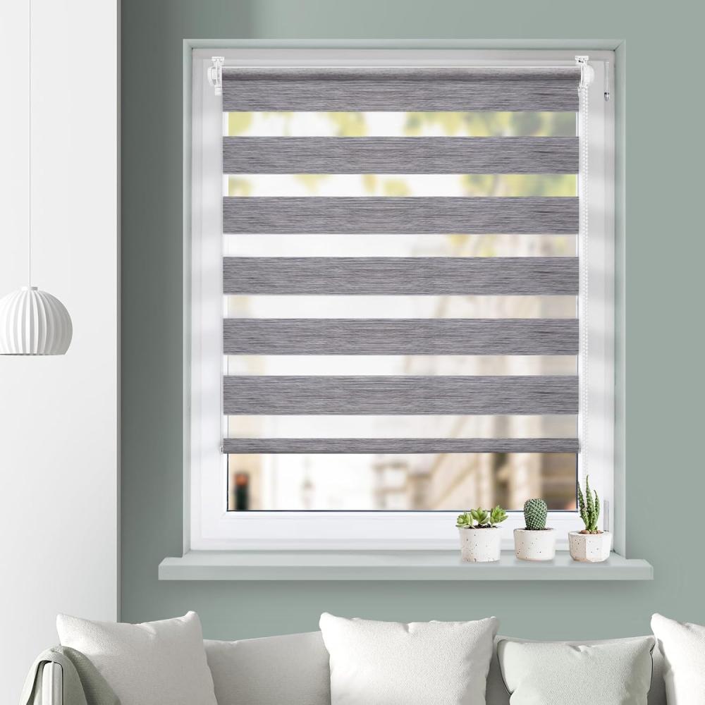 Grandekor Doppelrollo Klemmfix ohne Bohren Marmor Grau 65x150cm(Stoffbreite 61cm) Fenster Rollos für innen Klemmrollos Duo Rollos für Fenster ohne Bohren mit Bohren Privatschutz UV-Schutz Zebrarollo Bild 1