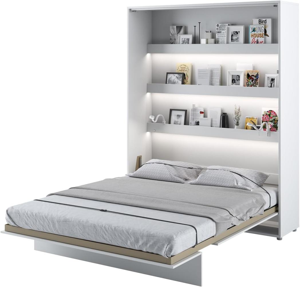 MEBLINI Schrankbett Bed Concept - BC-12 - 160x200cm Vertikal - Weiß Hochglanz/Weiß - Wandbett mit Lattenrost - Klappbett mit Schrank - Wandklappbett - Murphy Bed - Bettschrank Bild 1