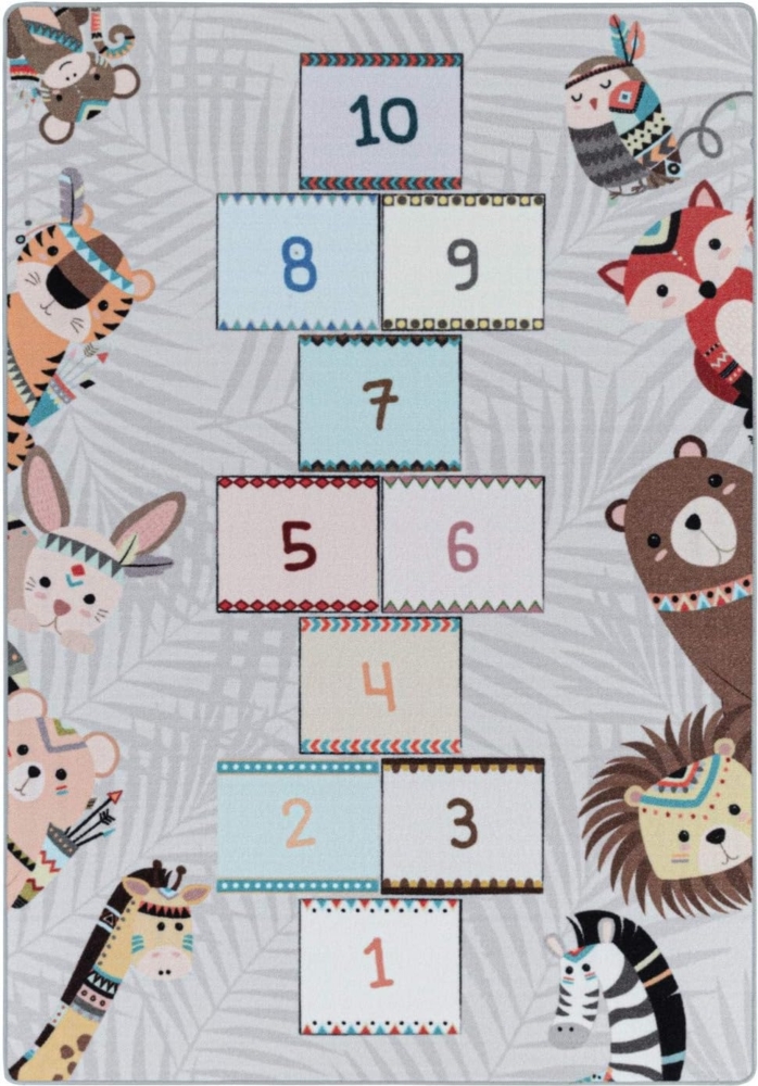 Homtex Kinderteppich, 100 x 150 cm, Kinderteppich Spielteppich Hüpfkästchen Straßen Grau, rechteckig Bild 1