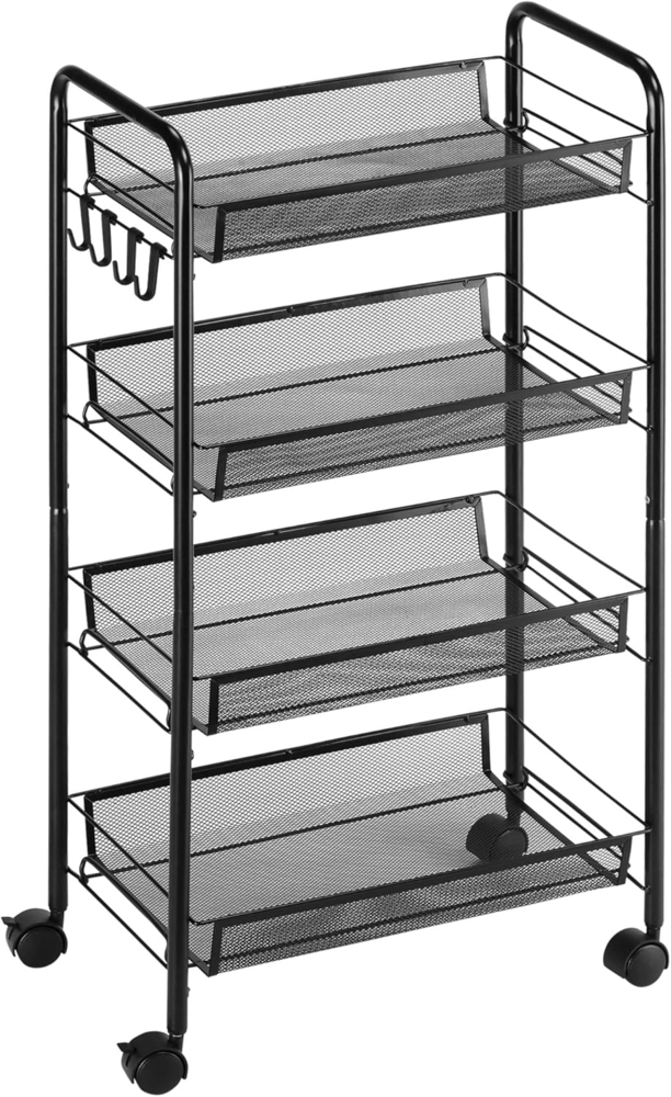 HOMCOM Servierwagen abnehmbar, mit 4 Ebene, Haken, Griff, Bremsen, (Aufbewahrungswagen, 1 St, Küchenwagen), für Küche, Wohnzimmer, Stahl, Schwarz Bild 1