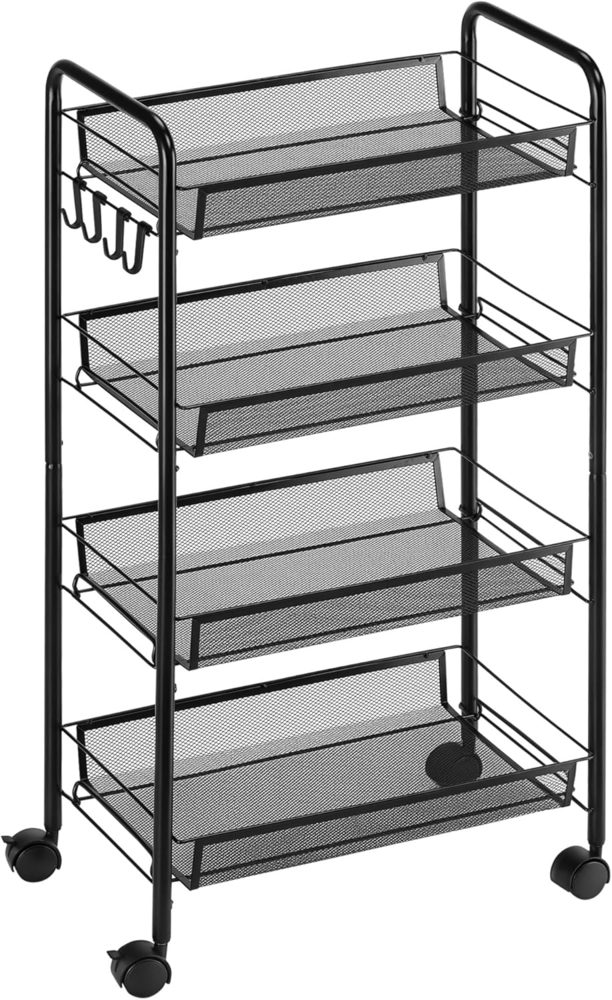 HOMCOM Servierwagen abnehmbar, mit 4 Ebene, Haken, Griff, Bremsen, (Aufbewahrungswagen, 1 St, Küchenwagen), für Küche, Wohnzimmer, Stahl, Schwarz Bild 1