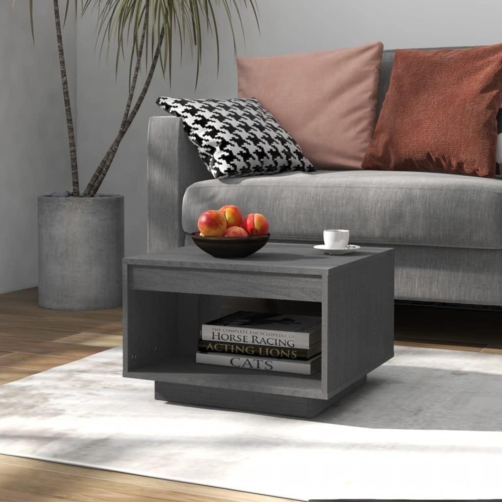 vidaXL Couchtisch Grau 50 x 50 x 33,5 cm Kiefer Massivholz Bild 1