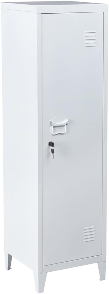 BAKAJI Ankleideschrank aus Metall, Tür mit Schlüssel, 3 Innenfächer, Maße 138 x 38,5 x 38,5 cm (weiß) Bild 1