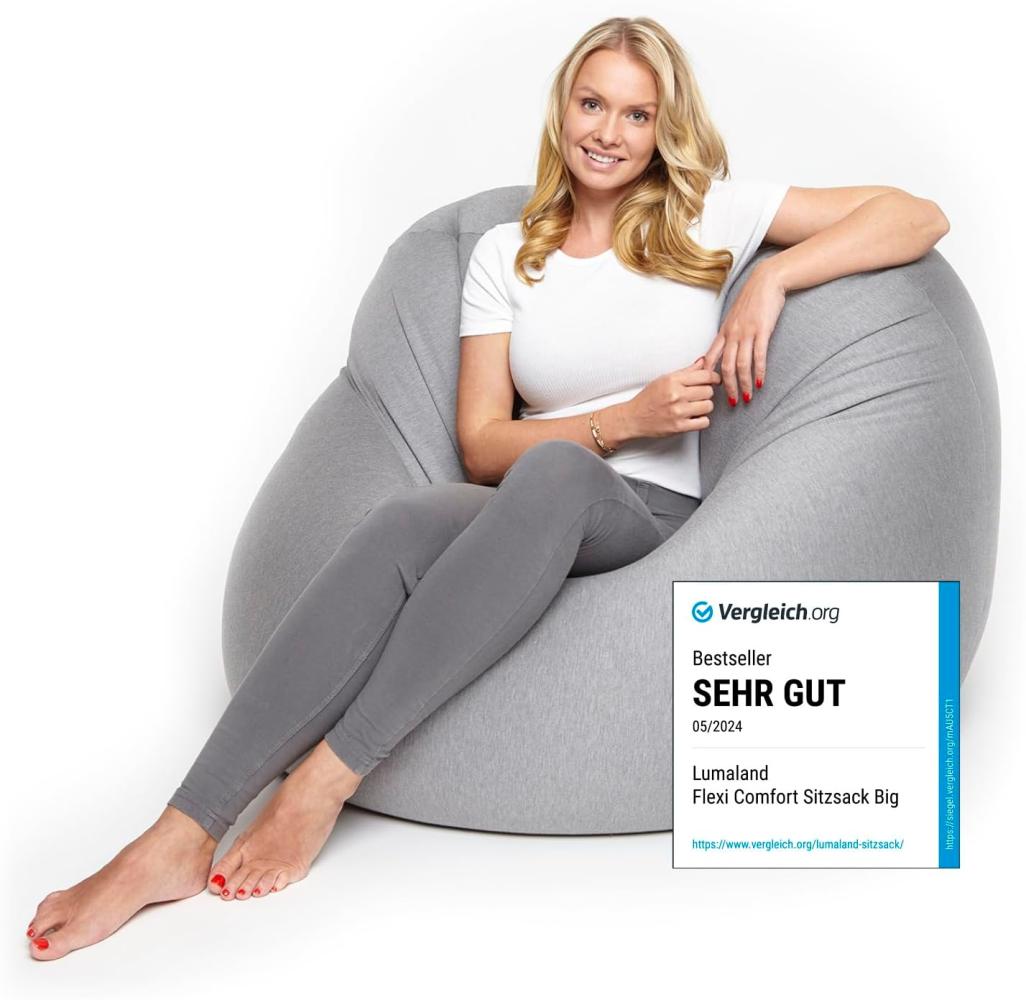 Lumaland Flexi Comfort Sitzsack - Premium Bean Bag Sitzkissen Medium - 142 x 84 cm - Hellgrau Bild 1