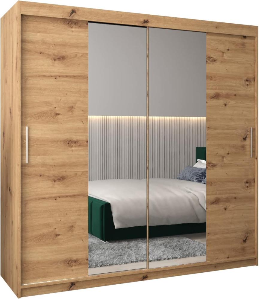 Schwebetürenschrank Tokyo 1-200 cm mit Spiegel Kleiderschrank mit Kleiderstange und Einlegeboden Schlafzimmer- Wohnzimmerschrank Schiebetüren Modern Design (Artisan Eiche) Bild 1