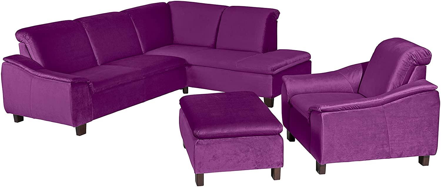 Aaron Sofa Eckgarnitur Samtvelours Lila Buche Nussbaumfarben Bild 1