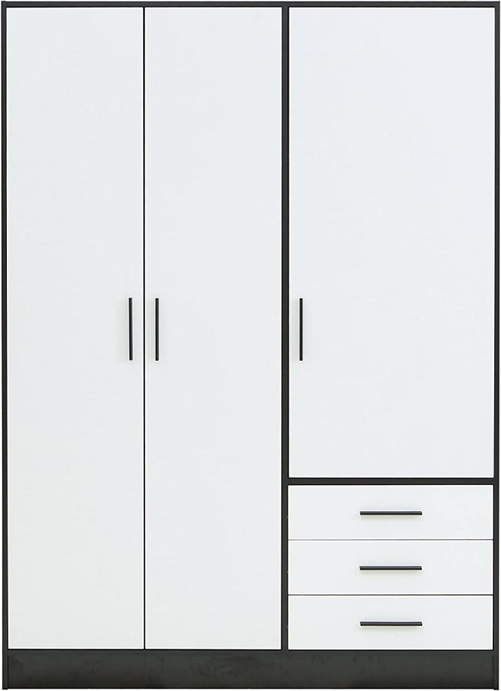 FORTE Jupiter Kleiderschrank 3-türig, 3 Schubkästen, Holz, Schwarz-Weiß, 144. 6 x 60 x 200 cm Bild 1