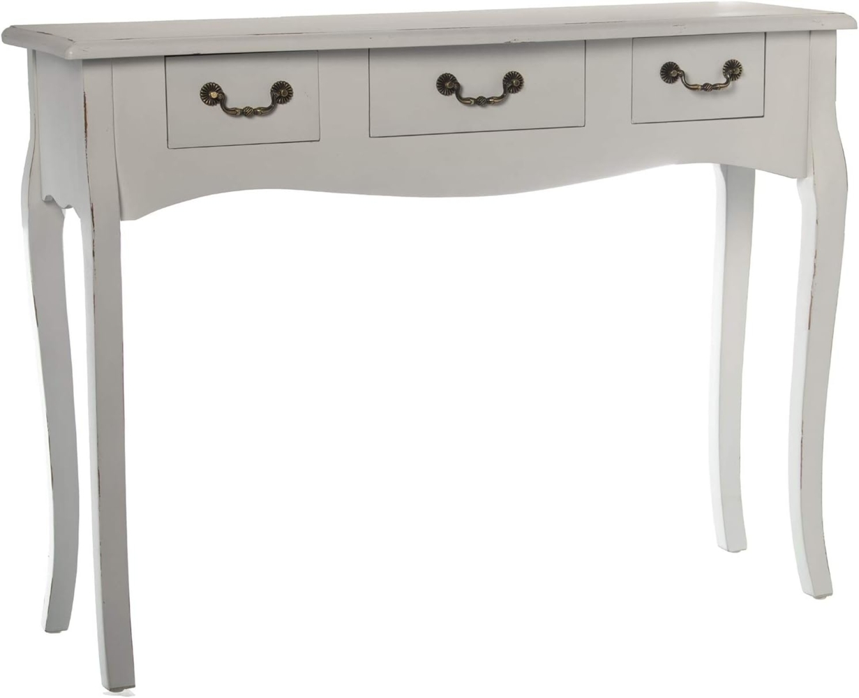 DRW Eingangstisch mit 3 Schubladen aus Holz, antikweiß, 105 x 33 x 80 cm Bild 1
