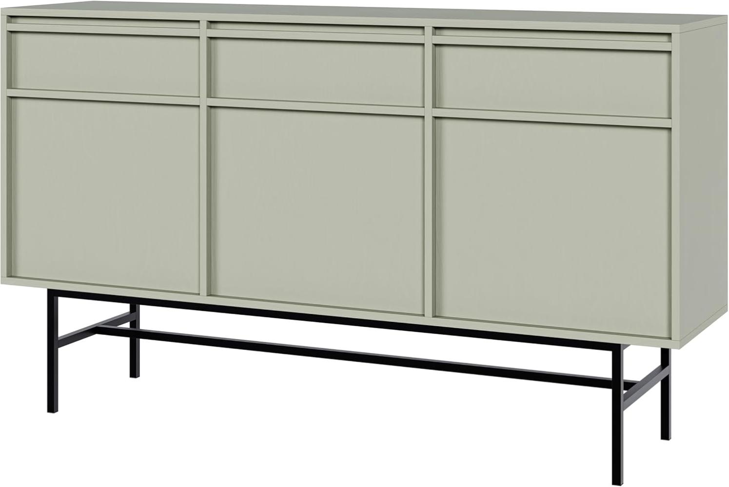 Selsey Evo - Sideboard 3-türig mit 3 Schubladen, Salbeigrün mit Metallgestell, 154 cm Bild 1