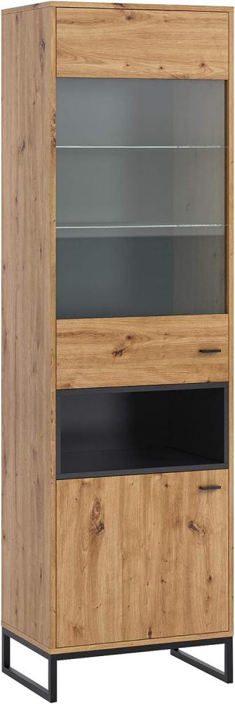 Vitrine Olier WIT60 OL09, mit weißer LED Beleuchtung, Farbe: Artisan Eiche / Artisan Eiche + Schwarz Matt Bild 1