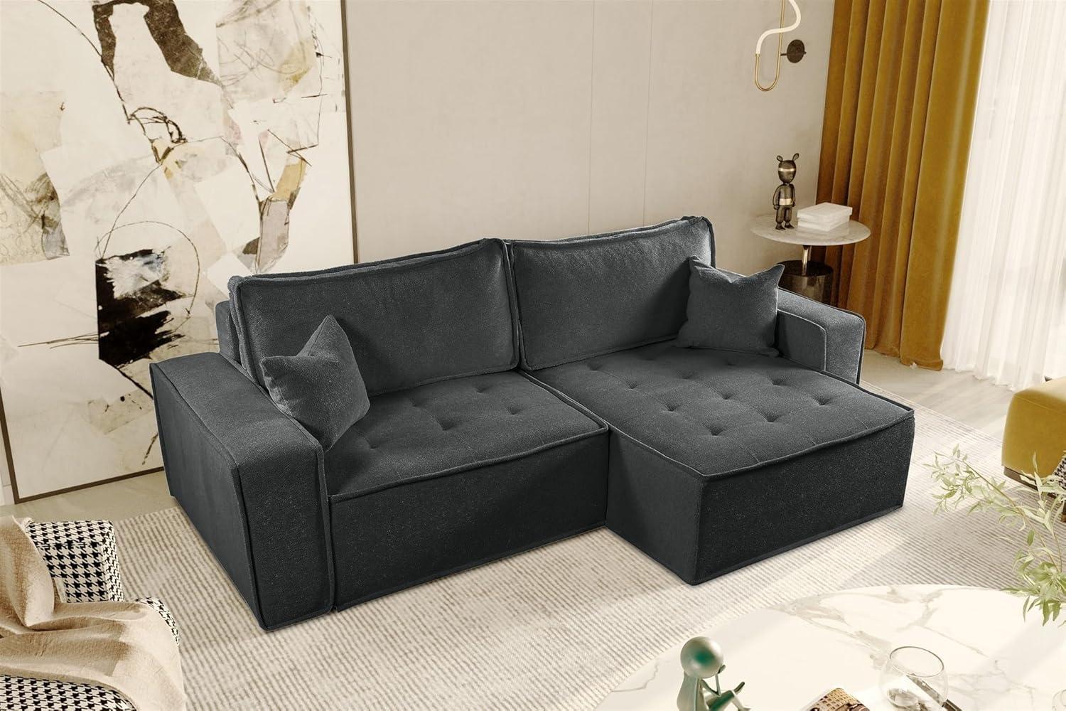 Ecksofa Schlafsofa FLOSI Stoff Raven Anthrazit Ottomane Rechts Bild 1