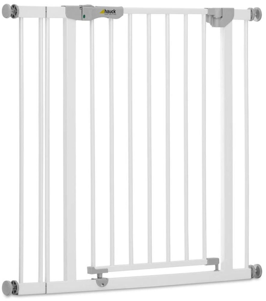 Hauck Open N Stop Treppenschutzgitter, inklusive 9 cm Verlängerung/Türgitter/84-89 cm/ohne Bohren/kombinierbar mit Y-Spindel für Geländer/erweiterbar bis 110 cm/zwei Richtungen/Metall/white(weiß) Bild 1