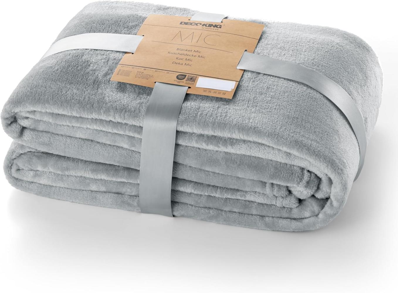 DecoKing Kuscheldecke 220x240 cm Silber Decke Microfaser Tagesdecke Fleece weich sanft kuschelig Stahl grau Grey Steel Silver Mic Bild 1