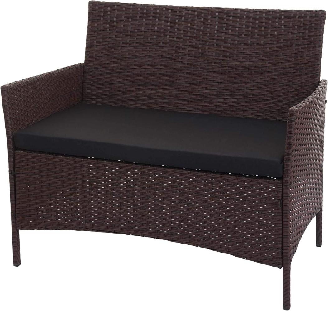 Poly-Rattan Gartenbank Halden, Sitzbank Bank ~ braun-meliert, Kissen schwarz Bild 1