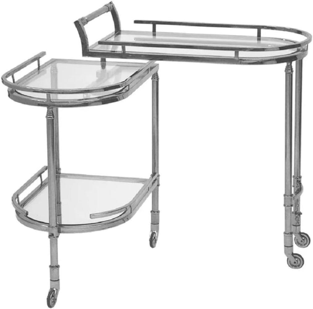 Casa Padrino Servierwagen Silber 75 x 40 x H. 75 cm - Ovaler Metall Trolley mit Glasplatten - Hotel Restaurant Gastronomie Trolley - Hotel & Restaurant Accessoires Bild 1