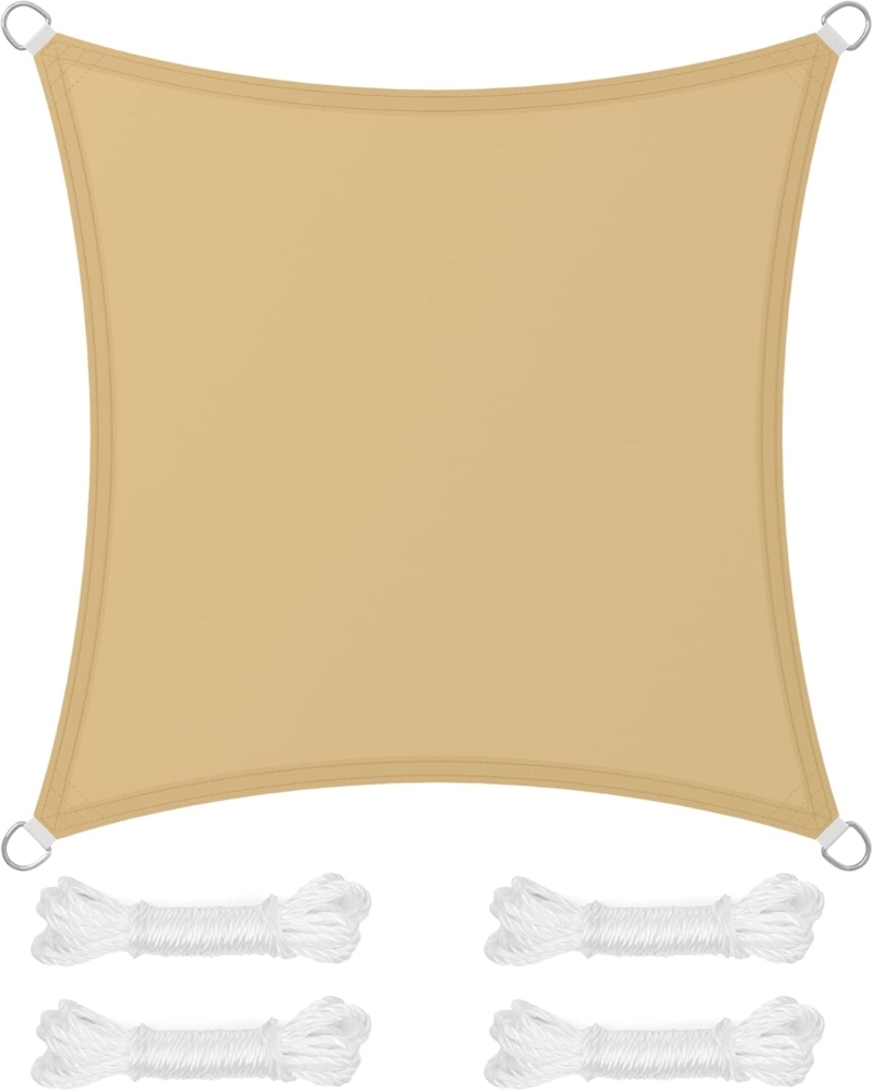 SONGMICS Sonnensegel 3x3 m, wasserfest mit Einer Wassersäule von 665 mm, Sonnenschutz aus reißfestem Polyester, UV-Schutz 93%, Terrasse, Garten, Balkon, quadratisch, 2 m Seile, sandgelb GSH33EY Bild 1