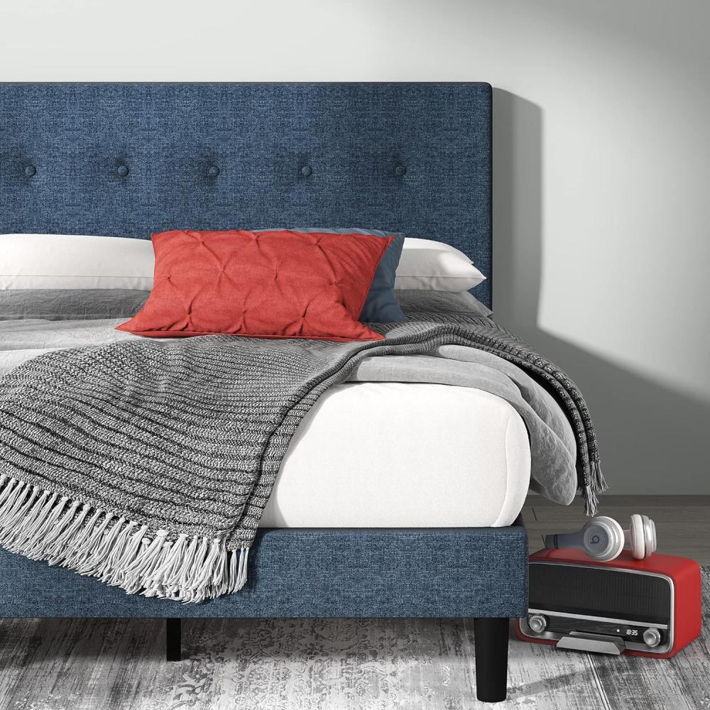 Zinus Omkaram Gepolstertertes Plattformbett mit Knopfdetails in Navy / Plattform-Betten/ Keine Boxspring erforderlich/Navy/ Schnelle, einfache Montage/ 160 x 190 cm Bild 1